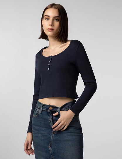 FYLTR Womens Casual Scoop Neck Henley T-Shirt - Full Sleeves | Fitted Length