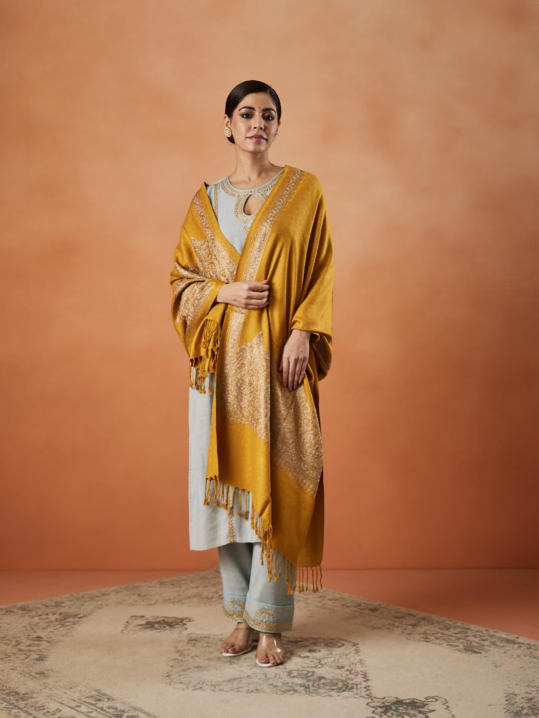 Pashmoda Women Firoza Kashmiri Aari Embroidery Stole (Size: 71X203 CM)