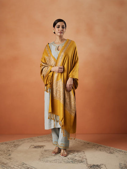 Pashmoda Women Firoza Kashmiri Aari Embroidery Stole (Size: 71X203 CM)