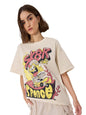 The Souled Store Official Spongebob: SK8R Women and Girls Short Sleeve Round Neck Graphic Printed Cotton Oversized T-Shirts Beig