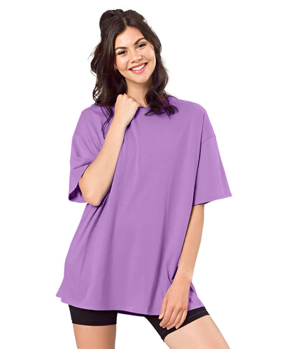 SHODOX Bio-Washed Anti Bacterial 100% Pure Cotton Womens Oversized Solid T-Shirt | Cozy Soft, Less Wrinkles Loose Fit, Drop Shou
