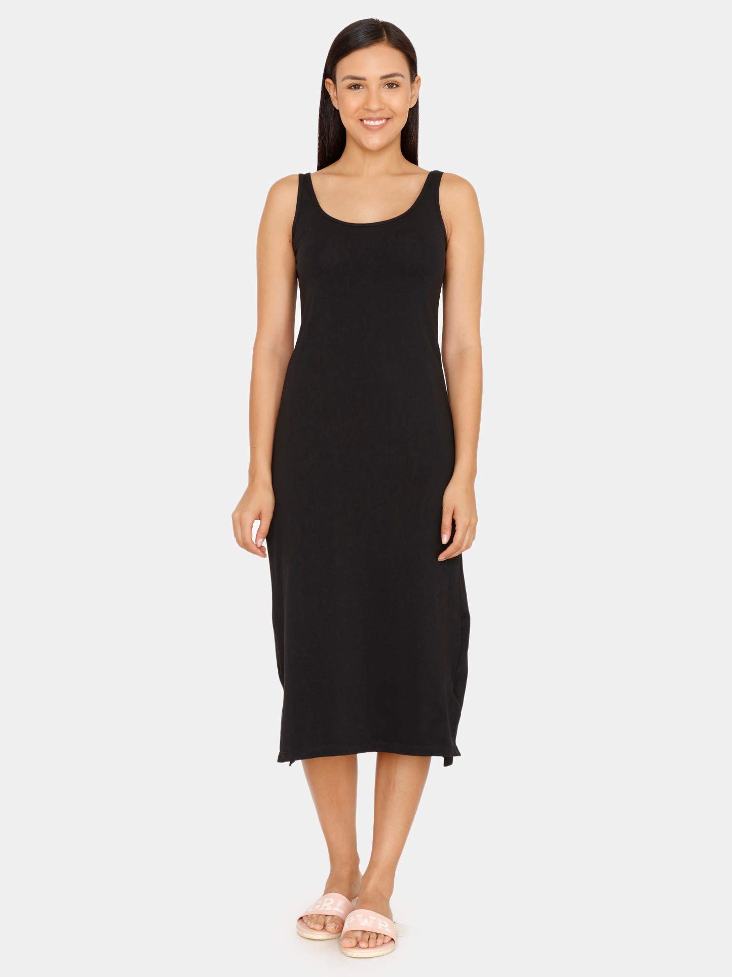 Zivame Knit Cotton Kurti Slip For Women - Black