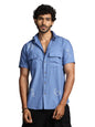 Thomas Scott Short Sleeve Double Pockets Self Printed Casual Shirts for Mens Blue