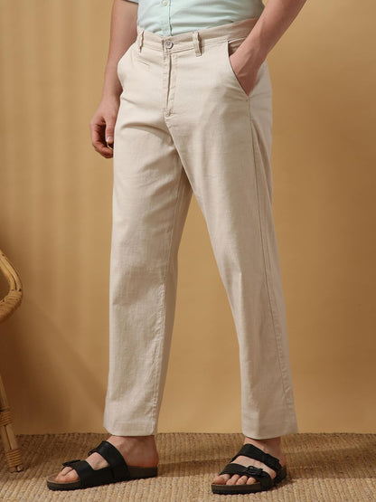 Dennis Lingo Men Beige Solid Straight fit Trousers