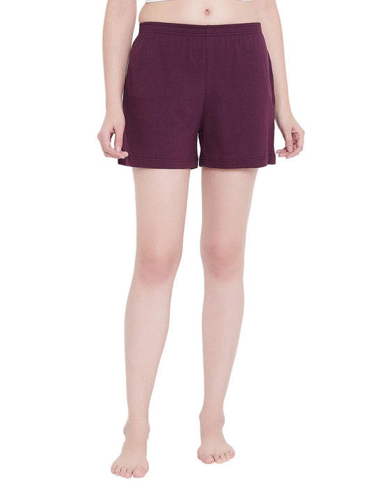 Clovia Womens Cotton Chic Basic Boxer Shorts (LB0145A15_Purple_M)