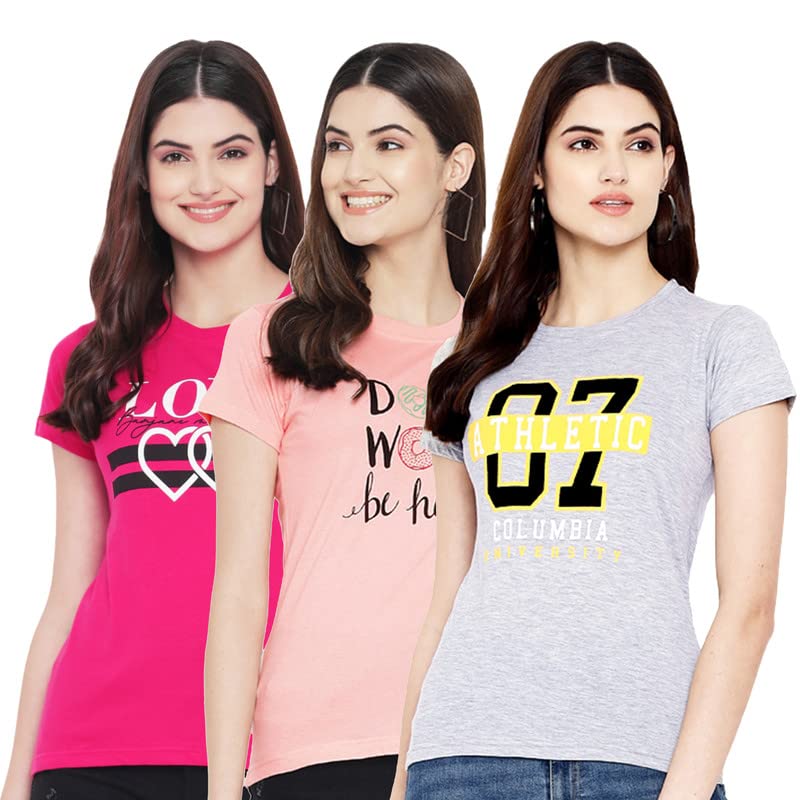 Preneum Womens Cotton Regular Fit Latest Graphic Stylish Printed Short Sleeves Casual T-Shirt || Trendy Designs & Stylish (Pack