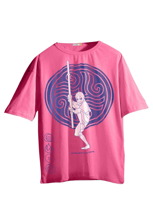 Bewakoof Official Avatar Merchandise Mens Graphic Printed Oversized Fit Half Sleeve Round Neck Cotton T-Shirt_630927_Pink_M
