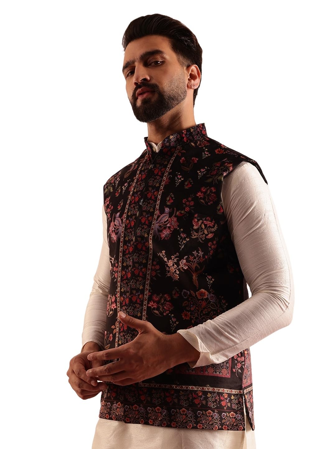 SOJANYA (Since 1958 Men's Velvet Cream Nehru Jacket With Paisley Print
