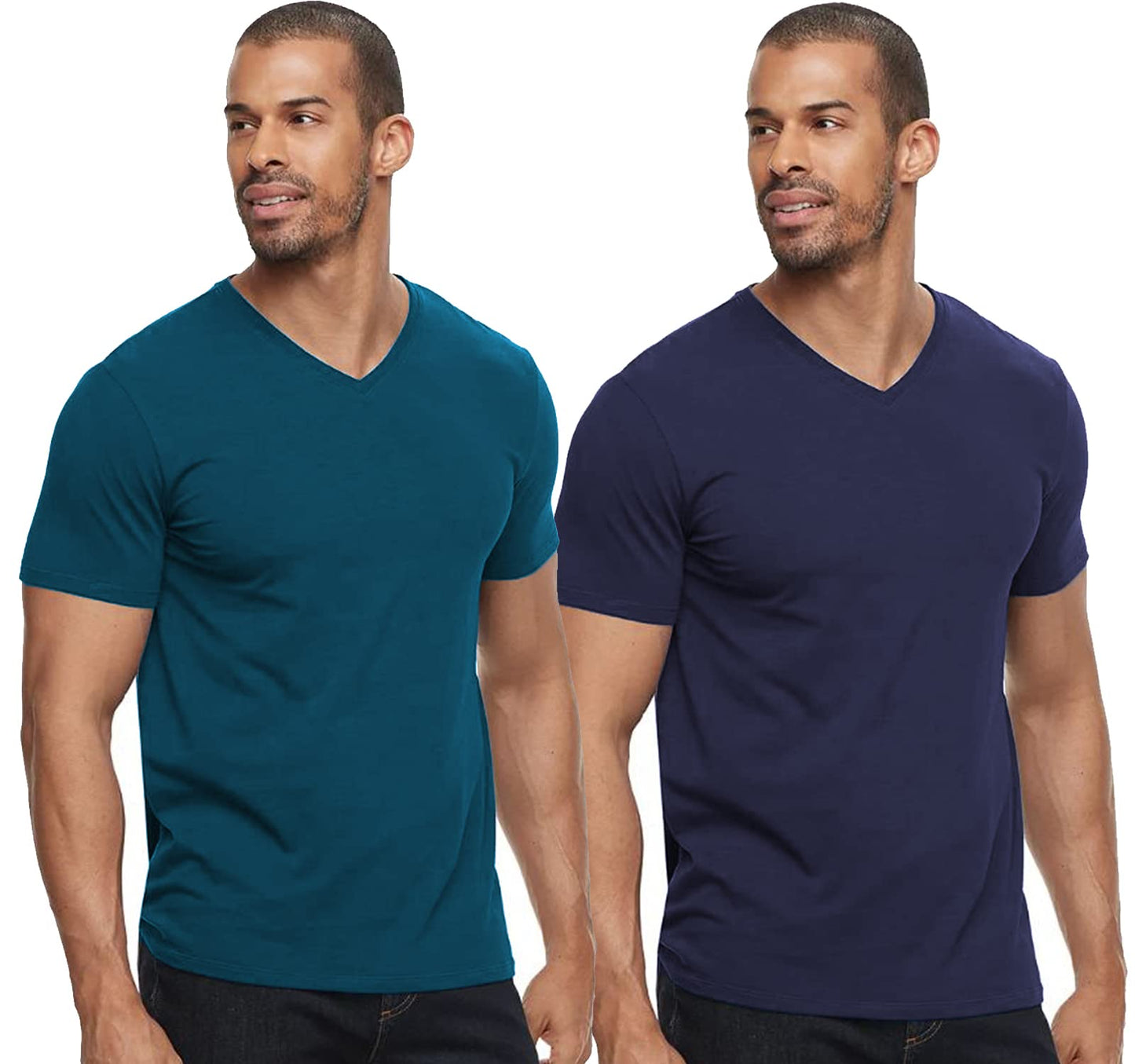 ADRO Men's V Neck Combo Plain Cotton T-Shirts_VCM2-PLN-NB-SB