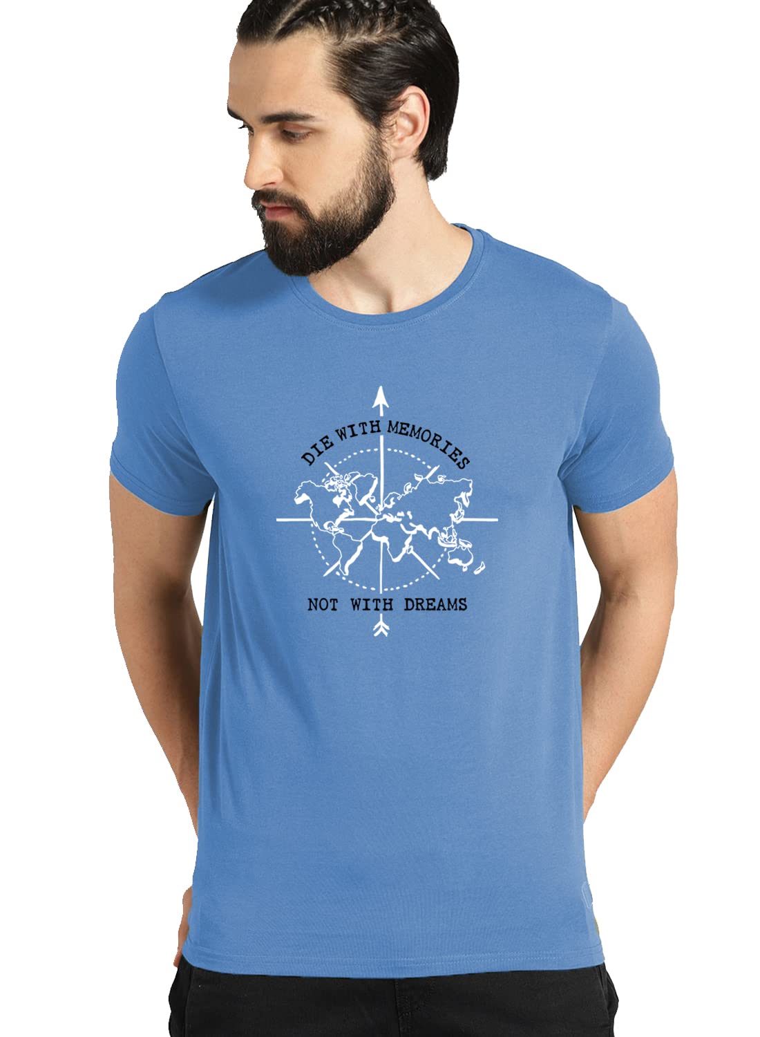 ADRO Die with Memories Not with Dreams Mens Cotton Printed T-Shirt (R21-M-DIE-SK_SkyBlue)