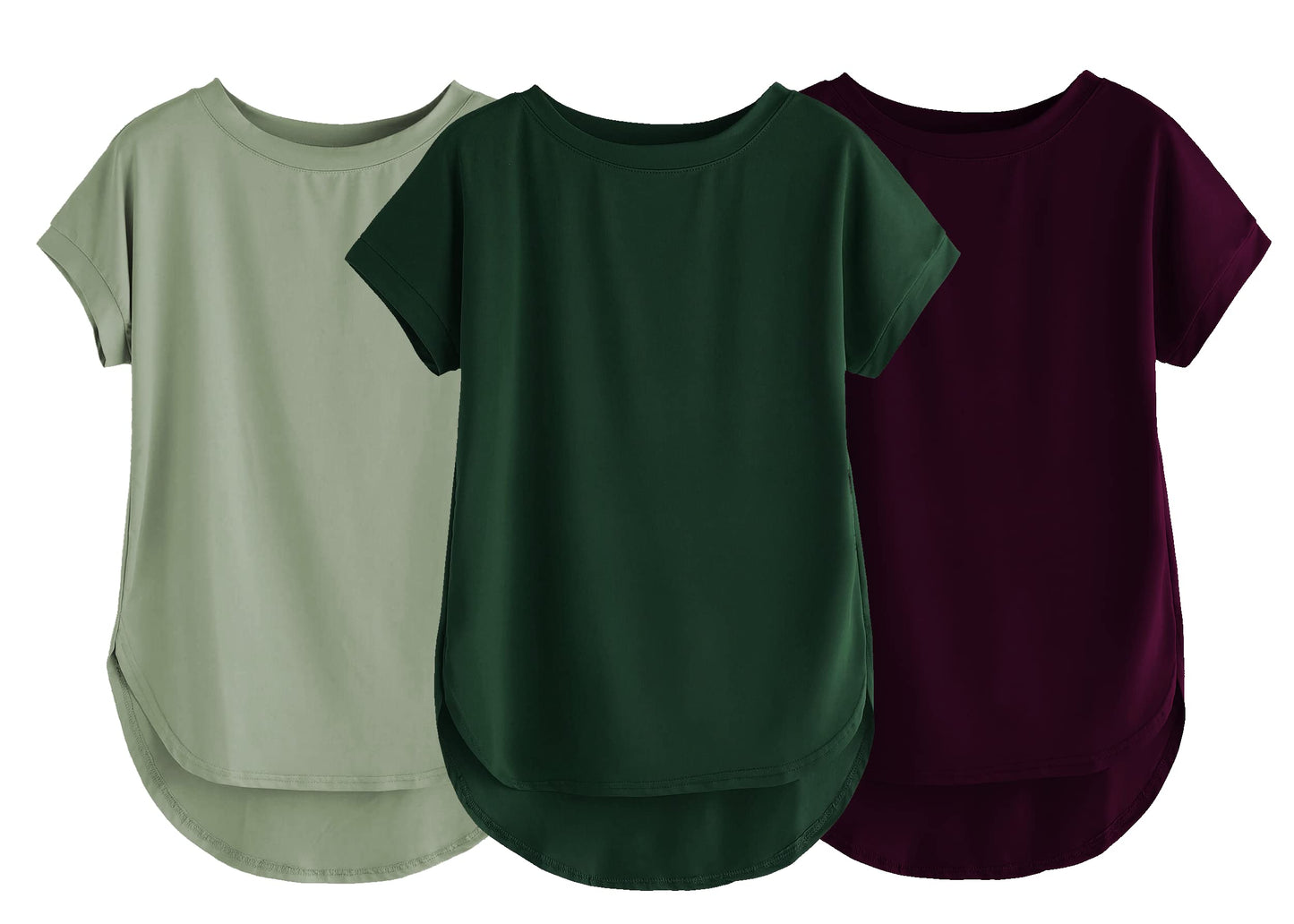 Fabricorn Combo Of Three Plain Bottle Green, Sage Green And Wine Round Neck Up And Down Cotton Tshirt For Women (Bottle Green, S