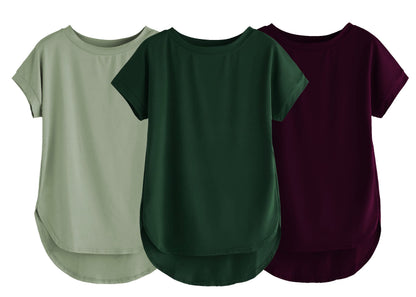 Fabricorn Combo Of Three Plain Bottle Green, Sage Green And Wine Round Neck Up And Down Cotton Tshirt For Women (Bottle Green, S