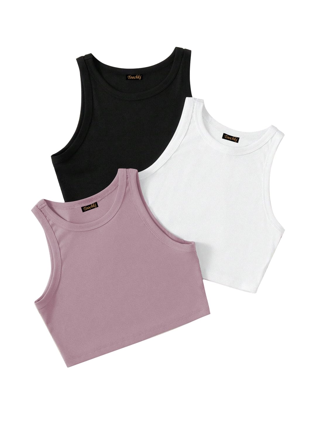 Toochki Tops for Woman | Crop | Short | Western | for Jeans | Spandex Top | Sleeveless | Stretchable | Pack of Three | Black-Whi