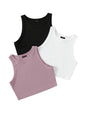 Toochki Tops for Woman | Crop | Short | Western | for Jeans | Spandex Top | Sleeveless | Stretchable | Pack of Three | Black-Whi