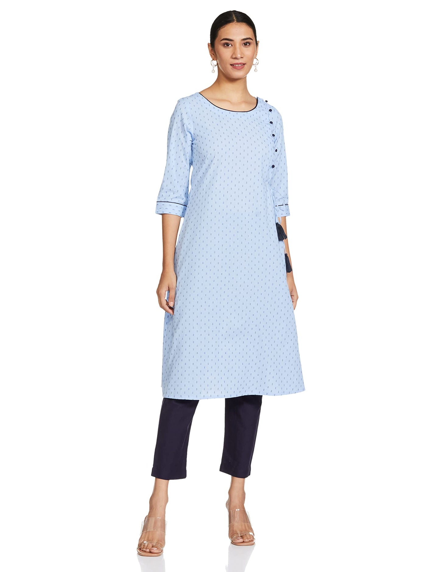 Aurelia Womens Cotton Kurta & Pant (21Onas12608-702671-Blue-L)