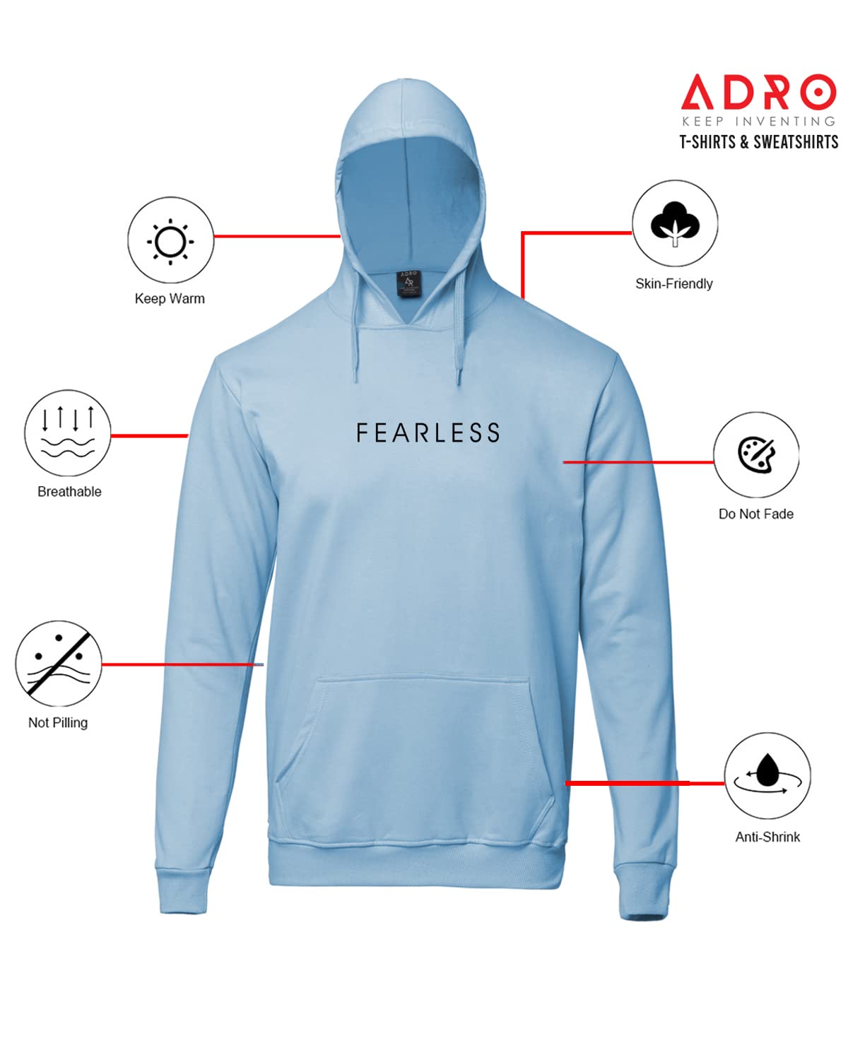 ADRO Fearless Printed Hoodie/Sweatshirt for Men (H22-M-FRL)