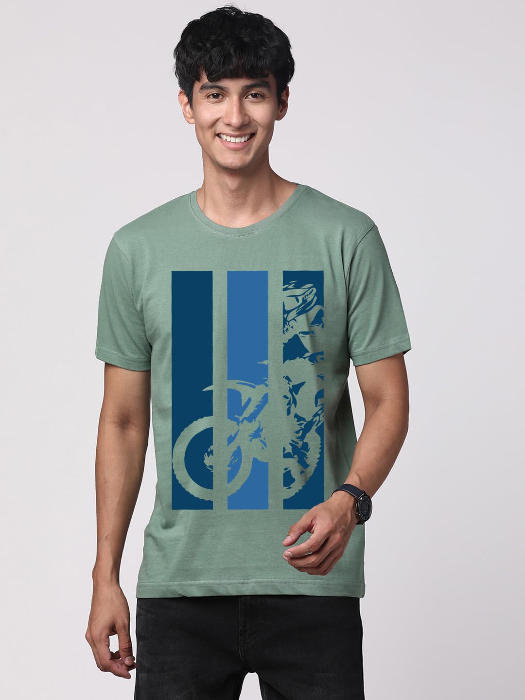 ADRO Men's Bike Rider Printed Cotton T-Shirt (RN23-M-BIK-PT_Pista)