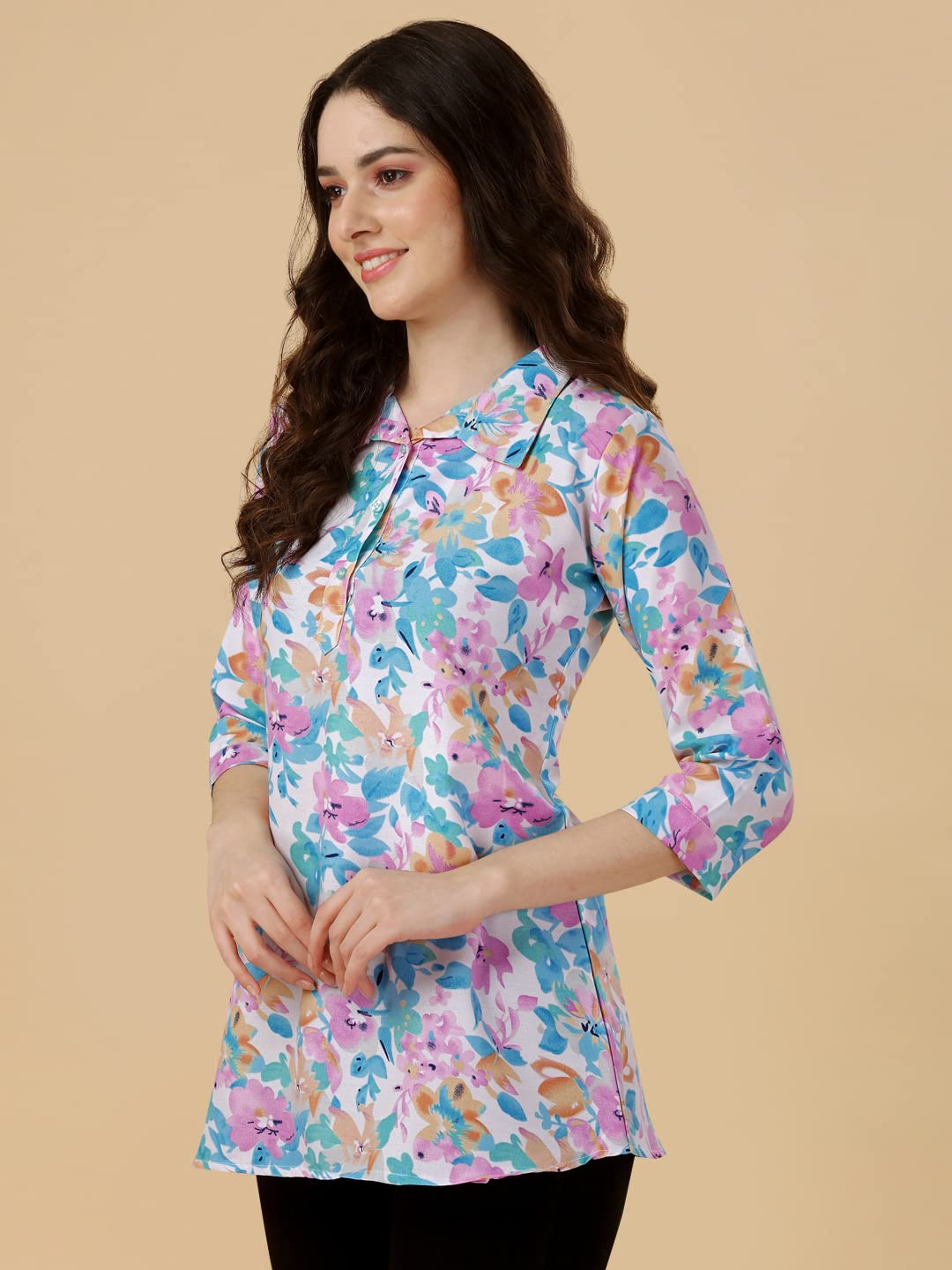 Gufrina WomenS Rayon Top With Buttons 3/4Th Sleeves Abstract Printed Regular Fit Mandarin Neck And Standard Length