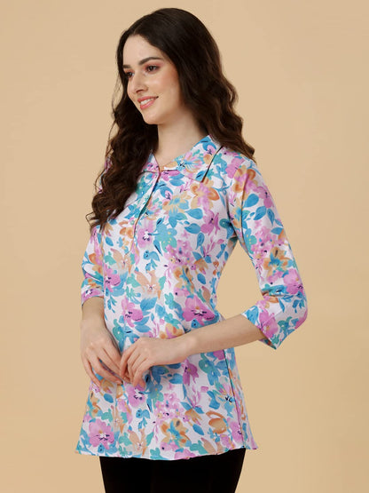 Gufrina WomenS Rayon Top With Buttons 3/4Th Sleeves Abstract Printed Regular Fit Mandarin Neck And Standard Length