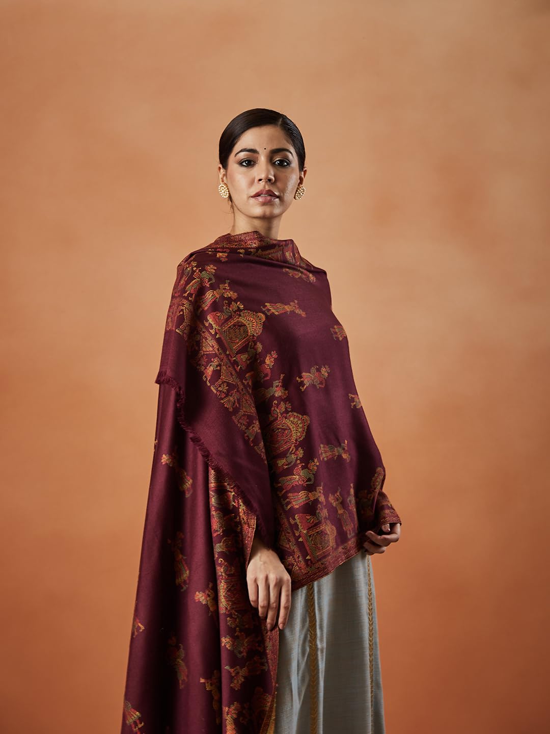 Pashmoda Women Pari mahal Kaani Wool Blend Stole (Size : 71X203 CM)