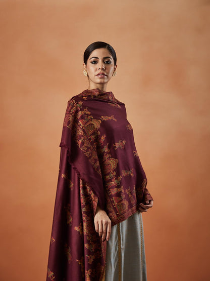 Pashmoda Women Pari mahal Kaani Wool Blend Stole (Size : 71X203 CM)