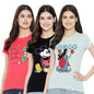 Preneum Womens Cotton Regular Fit Latest Graphic Stylish Printed Short Sleeves Casual T-Shirt || Trendy (Pack 3), Pink & Black