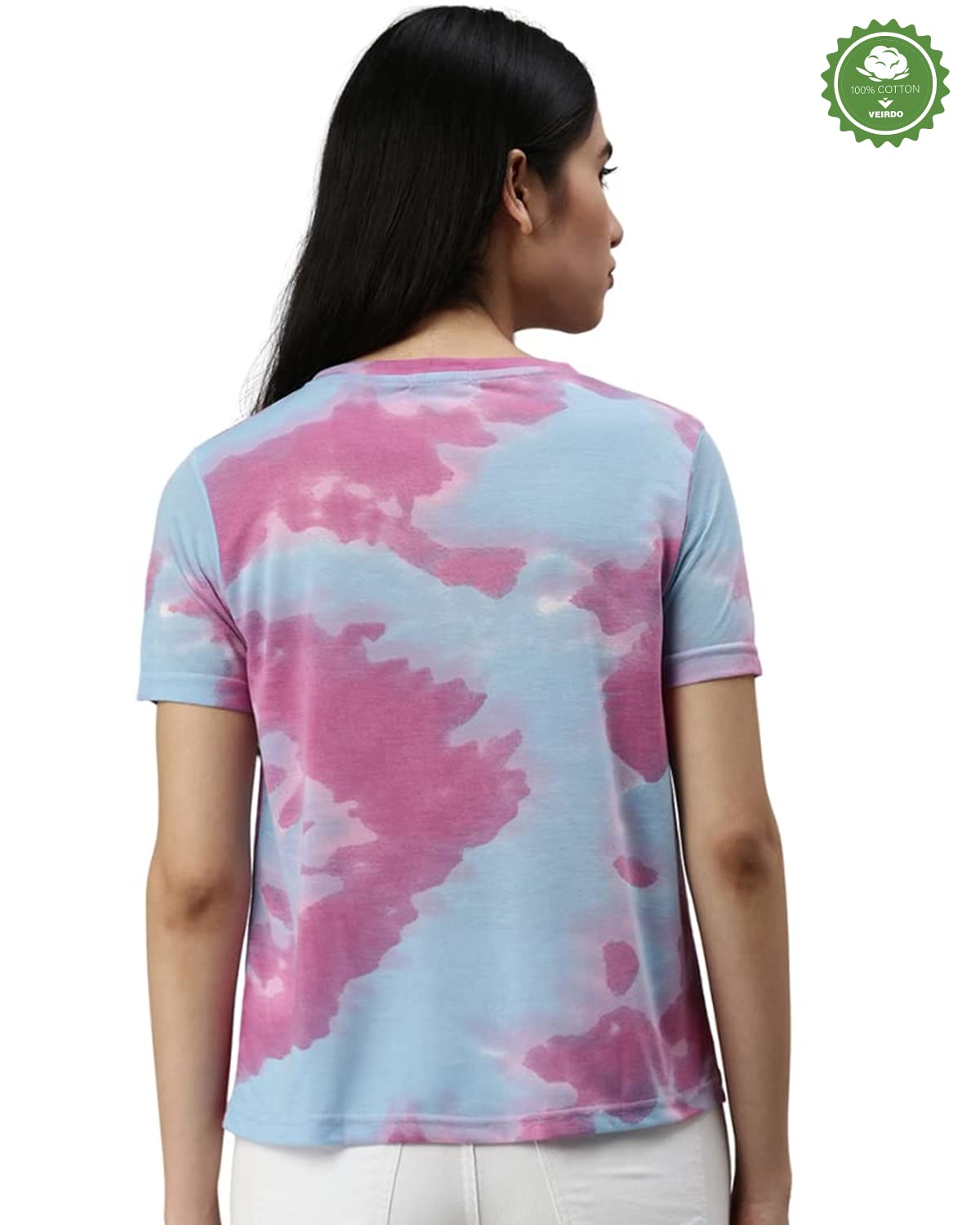 Juneberry Multicolour Cotton Round-Neck Tie-Dye T-Shirt For Women