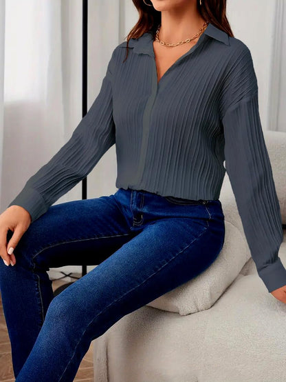 CB-COLEBROOK Womens Textured Loose Fit Button Down Shirt (WO-1035_Grey