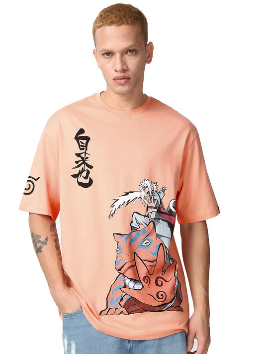 Bewakoof Official Naruto Merchandise Aero Senin Mens Graphic Print Oversized Fit Half Sleeve Round Neck Cotton Jersey T-Shirt_6