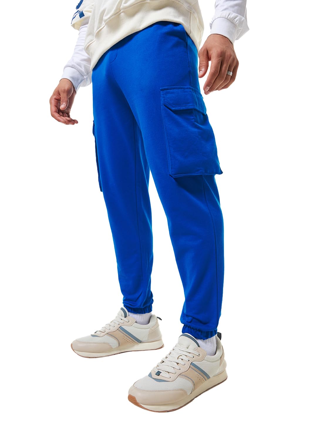 Bewakoof Air 1.0 Mens Solid Oversized Fit Terry Cargo Joggers_620437_Blue_XL