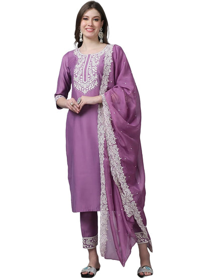 Alvami Women Embroidery Kurta and Pant Set with Dupatta