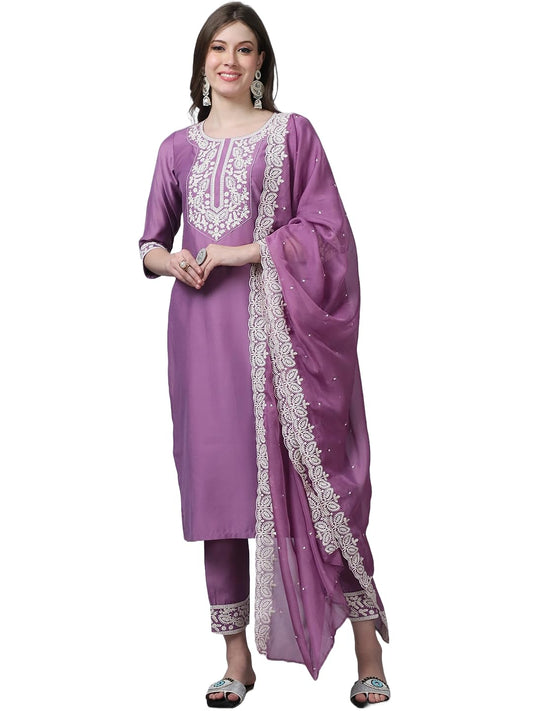 Alvami Women Embroidery Kurta and Pant Set with Dupatta
