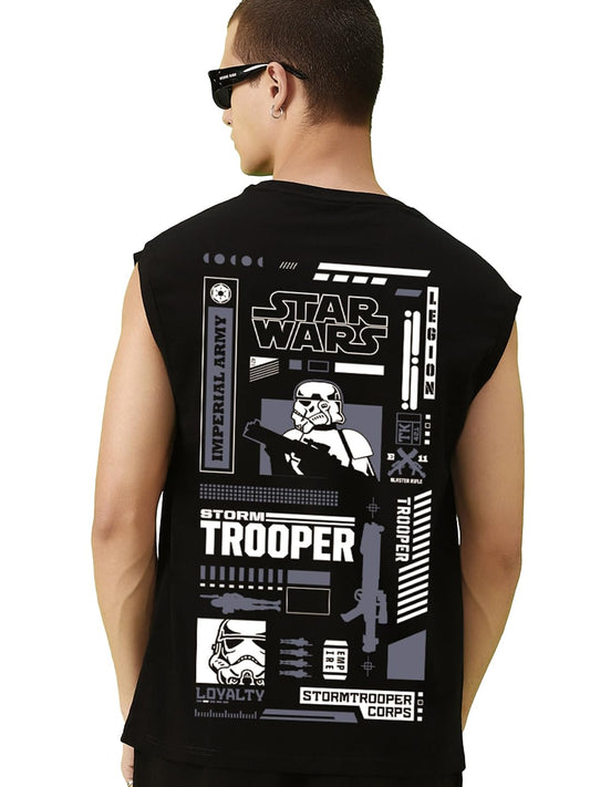 Bewakoof Official Star Wars Merchandise Storm Trooper Mens Graphic Print Oversized Fit Sleeveless Round Neck Cotton Vest_637002
