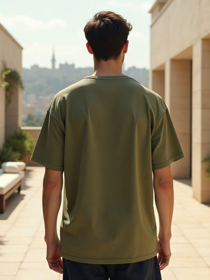 Nobero MenS Solid Oversized Fit T-Shirt (1M-Twts-R0039_Olive Green