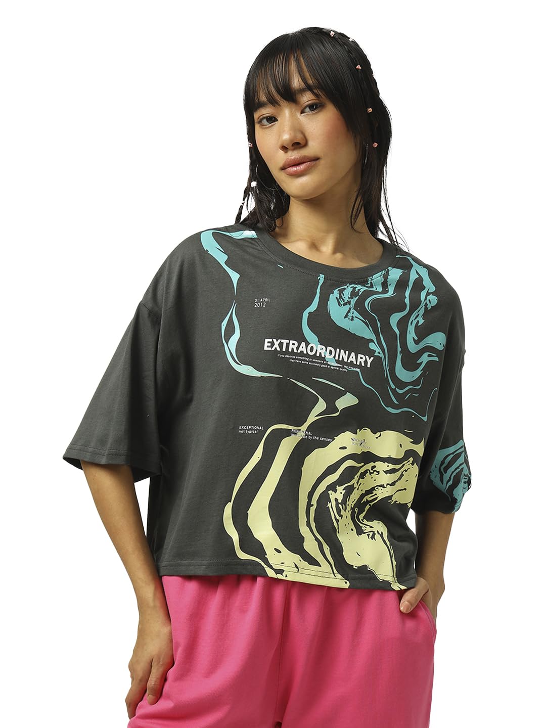 Bewakoof Womens Graphic Printed Oversized Top_584517_Grey_L