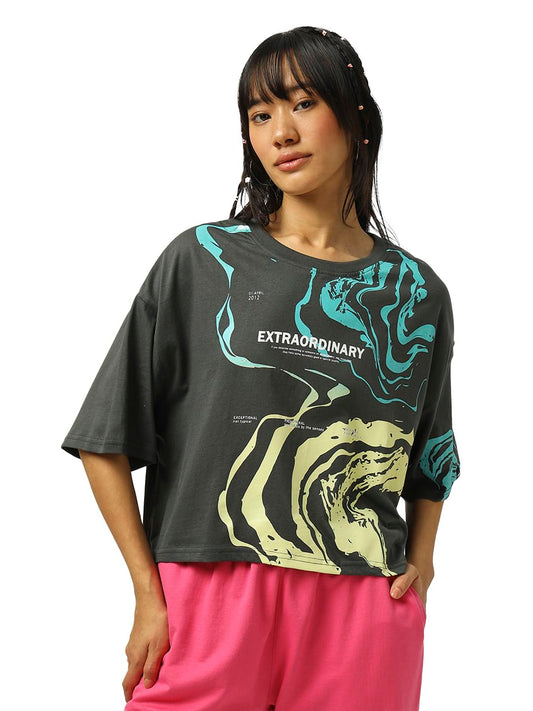Bewakoof Womens Graphic Printed Oversized Top_584517_Grey_L