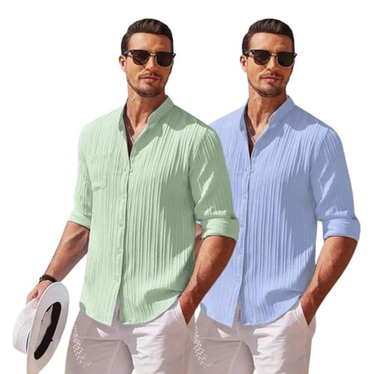 Leriya Fashion Casual Textured Button Down Regular Fit Shirts Long Sleeve Shirt For Men (Available In Plus Size And Combo Pack O