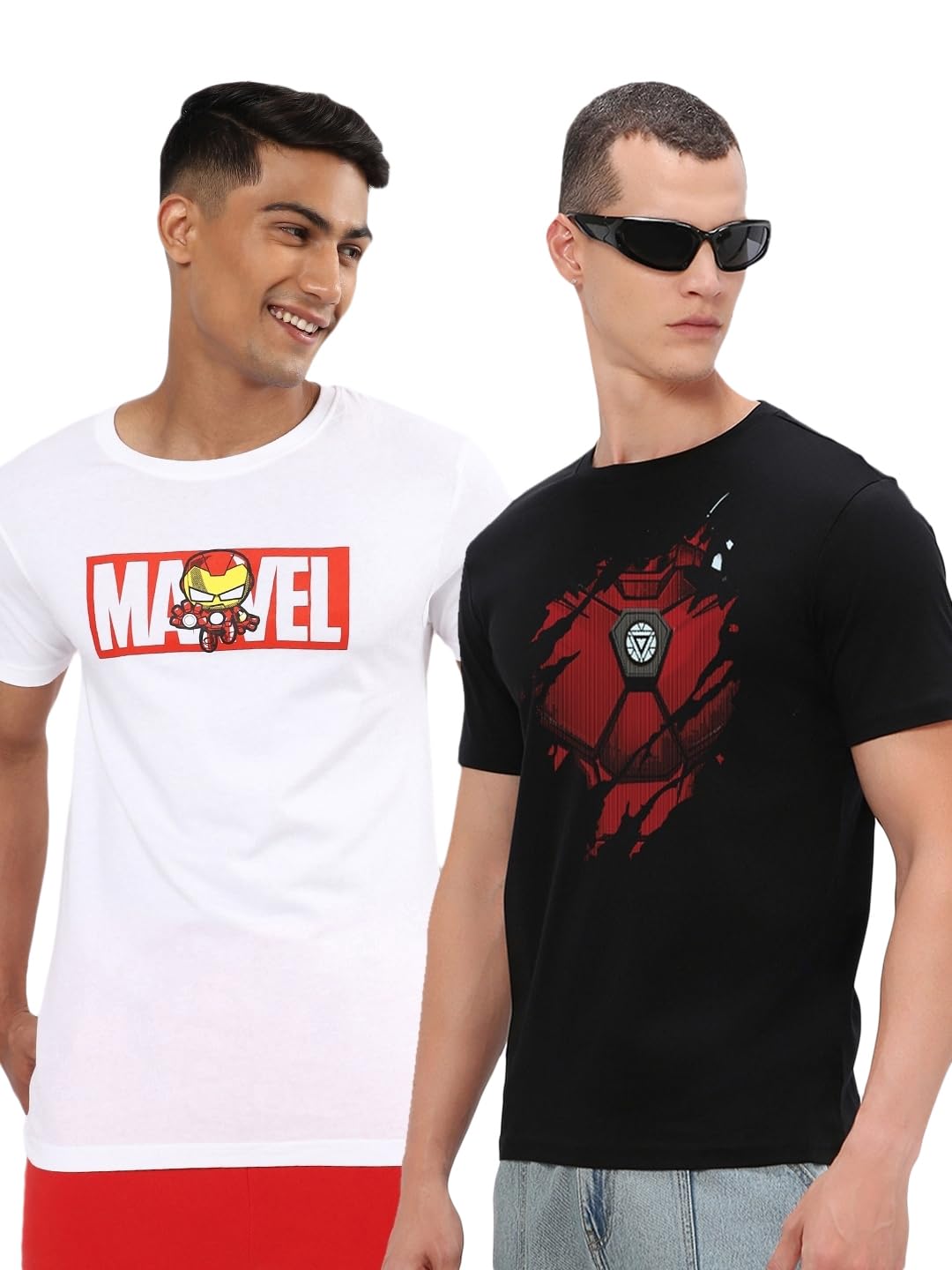 Bewakoof X Official Marvel Merchandise Mens Graphic Printed 100% Cotton T-Shirt (Pack of 2) - Regular Fit, Round Neck, Half Sle