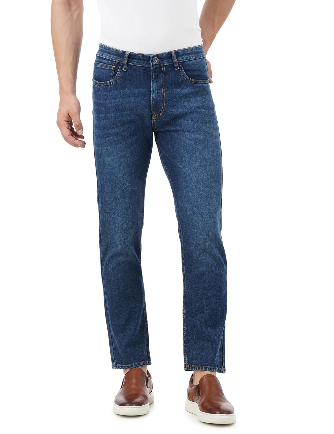 INKD Mens Contrast Stitch Stretchable Regular Fit Jeans