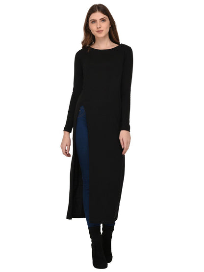 Rigo Cotton Maxi Full Sleeve Top for Women | Front Slit, Round Neck Maxi Top for Women | Longline Stylish Tops for Women | Weste