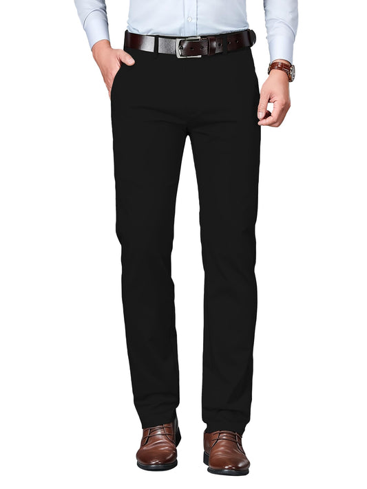 AVANOVA Mens Black Solid Trousers Light Business Style Slightly Stretch Straight Leg Pants for Outdoor Casual Daily (Trouser 12