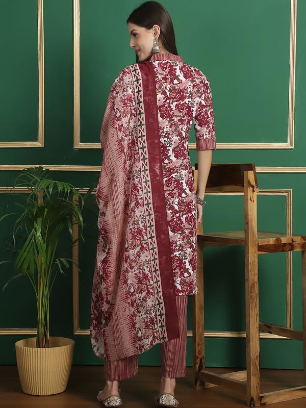 Pinkmint Straight Cotton Printed Kurta And Pant Set With Fancy Dupatta 3 Piece Suit Set Festival