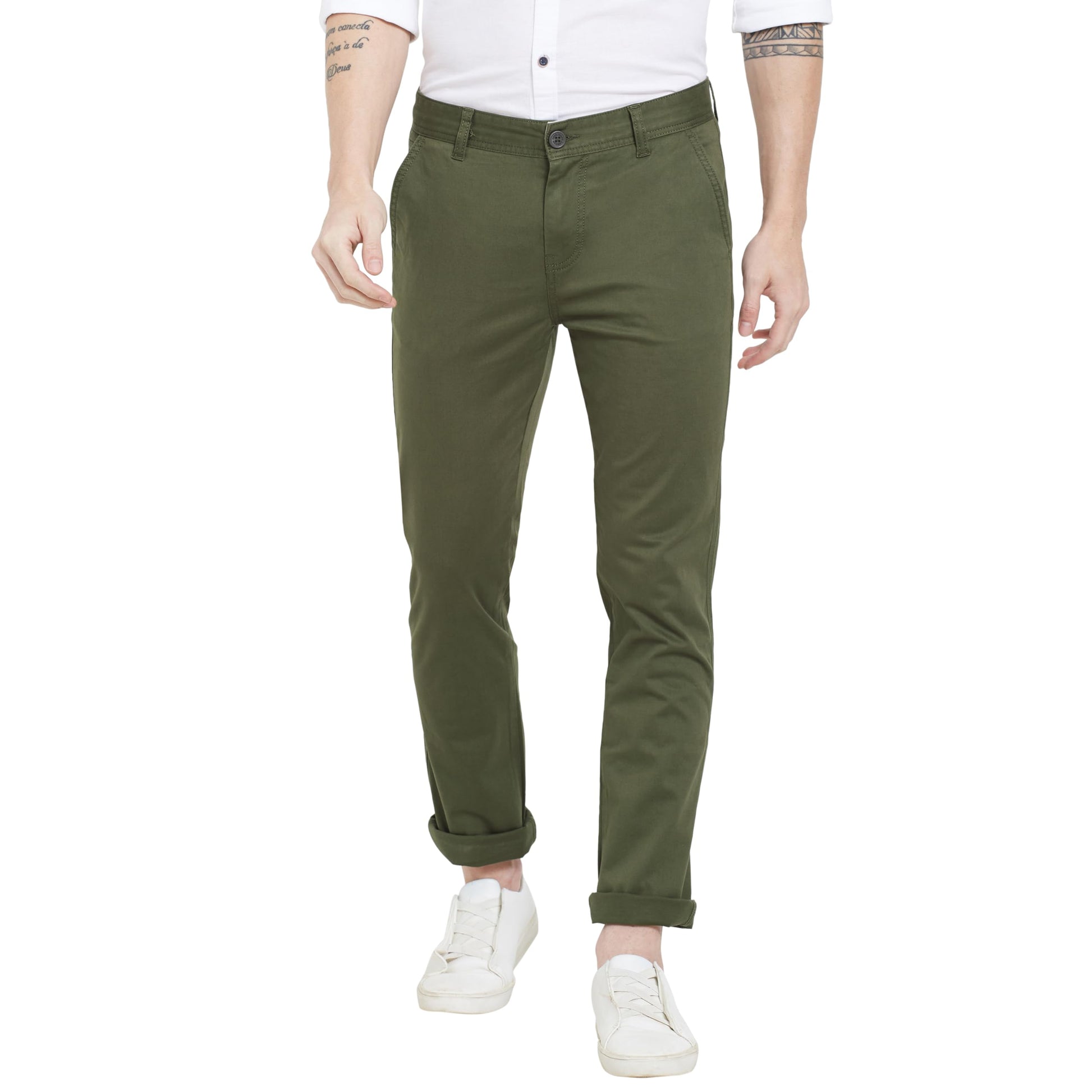 Pepe Jeans MenS Mid Rise Slim Fit Pants Olive