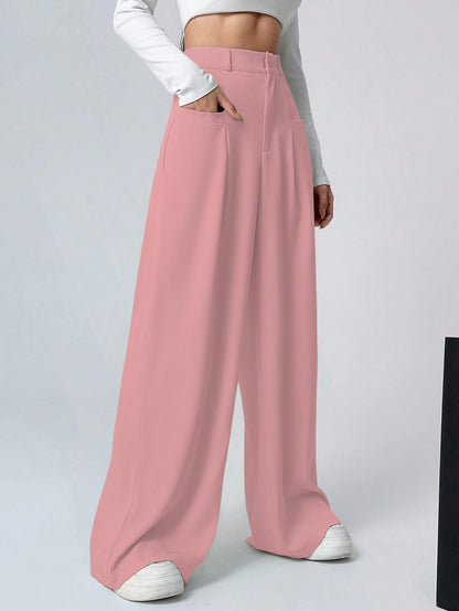 Shasmi Women & Girls Solid Peach Color Loose Fit, Pleated Trousers, Wide Leg Pocket Casual Long Korean Trousers Pant (Pant 146 P