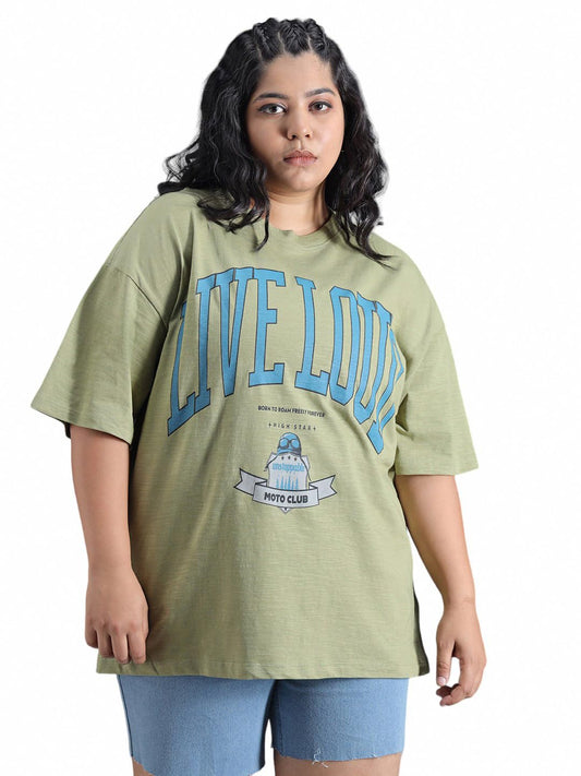 High Star WomenS Oversized Fit T-Shirt (Hswtss24F8_Sg_Green