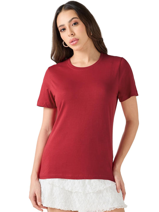 Bewakoof Womens Red Slim Fit T-Shirt