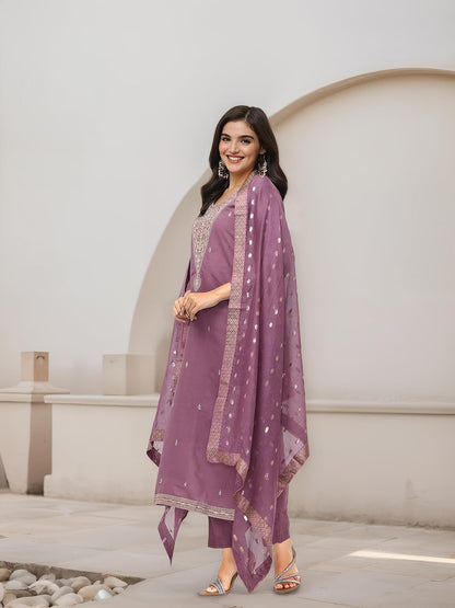 ishin Women PURPLE 3 pcs Kurta set with Dupatta