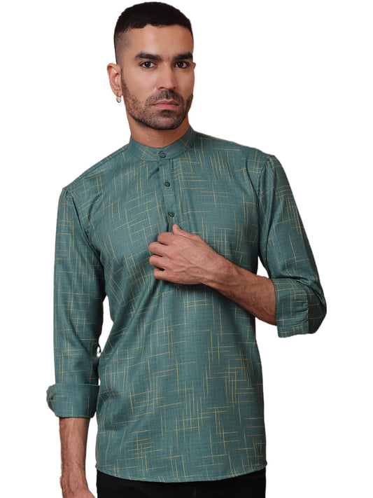 Jompers Mens Woven Design Short Kurta