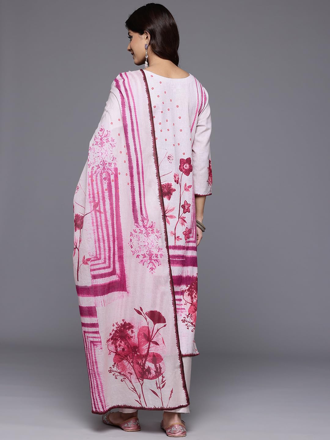 Varanga Women Pink Floral Printed French Knot Thread Embroidered Kurta with Bottom and Dupatta