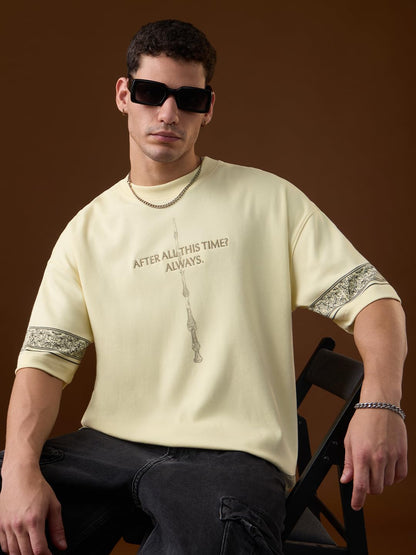 The Souled Store Harry Potter: The Silent Vow Men and Boys Short Sleeves Round Neck Off White Embroidered Cotton Casualwear Stre